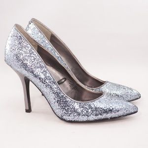 Nine West Busy Bee Blue Glitter Pointed Toe Pumps
